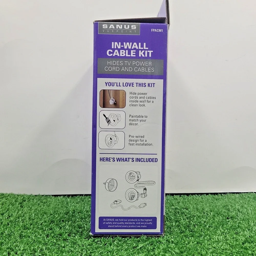 New Sanus Vuepoint In-Wall Cable White Kit Hides TV Power Cord and Cables